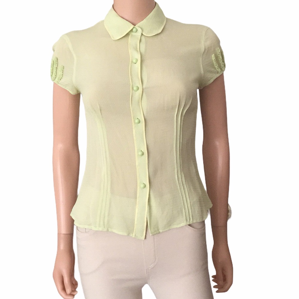 Vintage Ann Taylor 100% Silk Semi Sheer Cap Sleeve Blouse Romantic Elegant Top - Picture 13 of 13